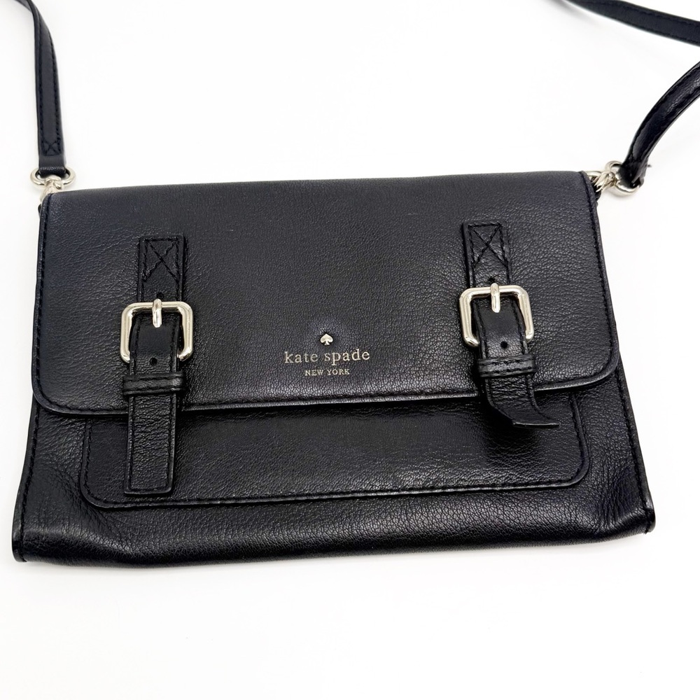 Kate Spade Allen Street Neil Black Leather Crossbody Bag With Silver Buckles - Picture 2 of 16